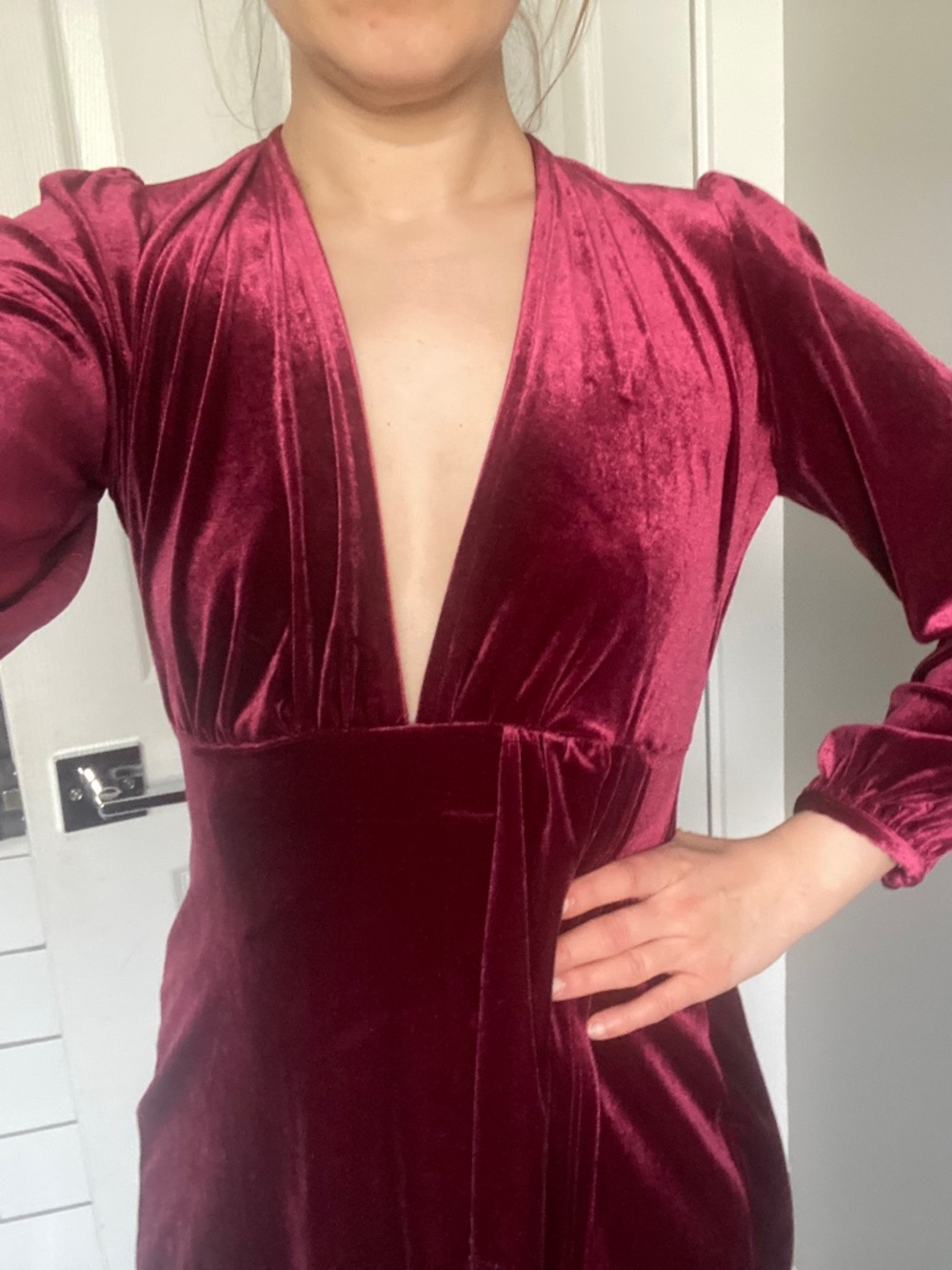 Stretch Velvet Deep-V Dress